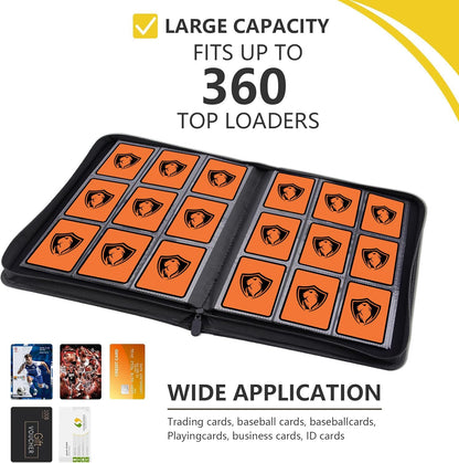 Trading Card Binder 9 Pocket, 360 Pockets Trading Card Holder Book, Premium PU Cover Zip Folder Binder, Side Loading Carrying Case Binder Album for TCG, MTG,Sports Cards, Game Cards (Orange-1)