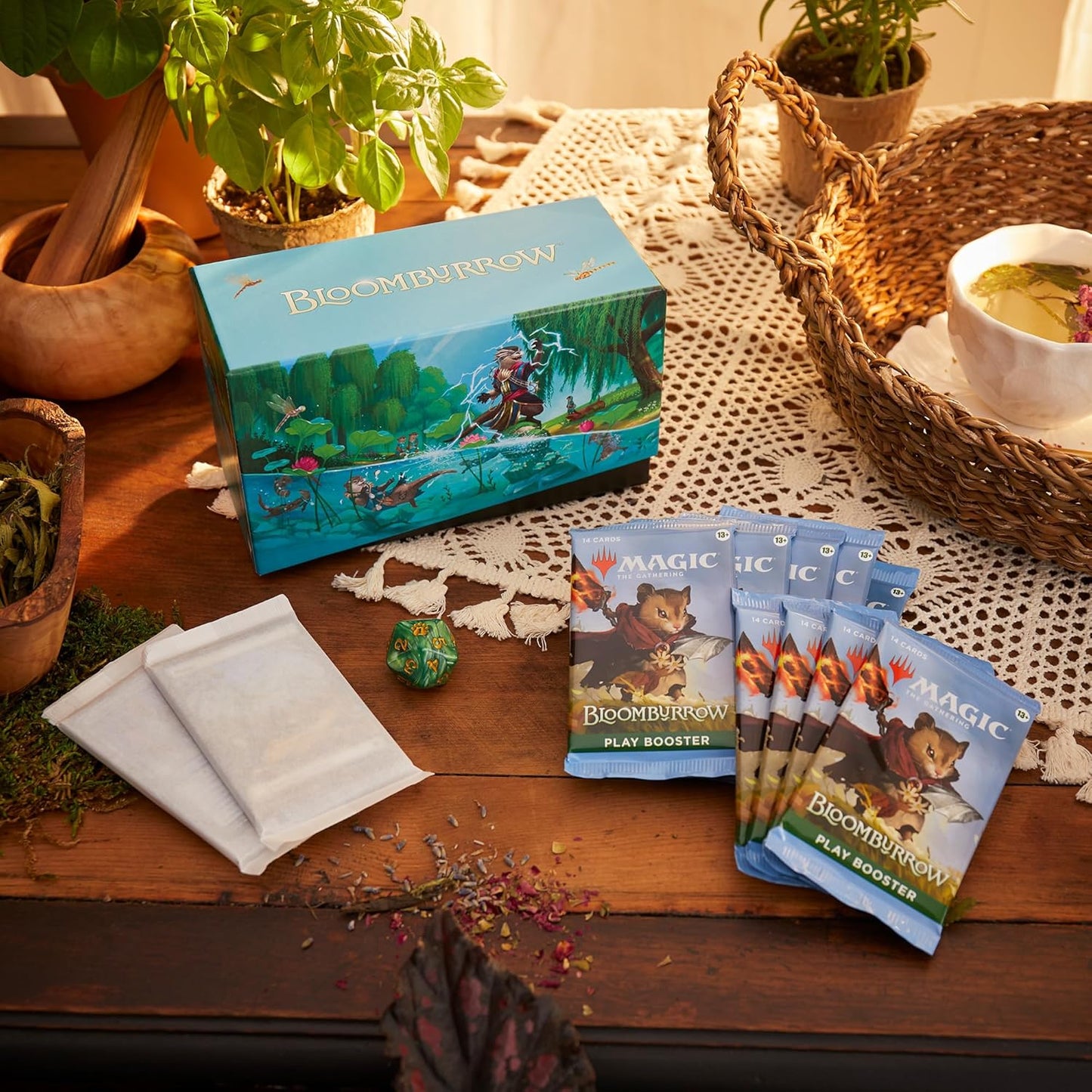 Magic: The Gathering Bloomburrow Bundle - 9 Play Boosters, 30 Land Cards + Exclusive Accessories