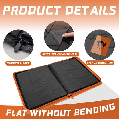 Trading Card Binder 9 Pocket, 360 Pockets Trading Card Holder Book, Premium PU Cover Zip Folder Binder, Side Loading Carrying Case Binder Album for TCG, MTG,Sports Cards, Game Cards (Orange-1)