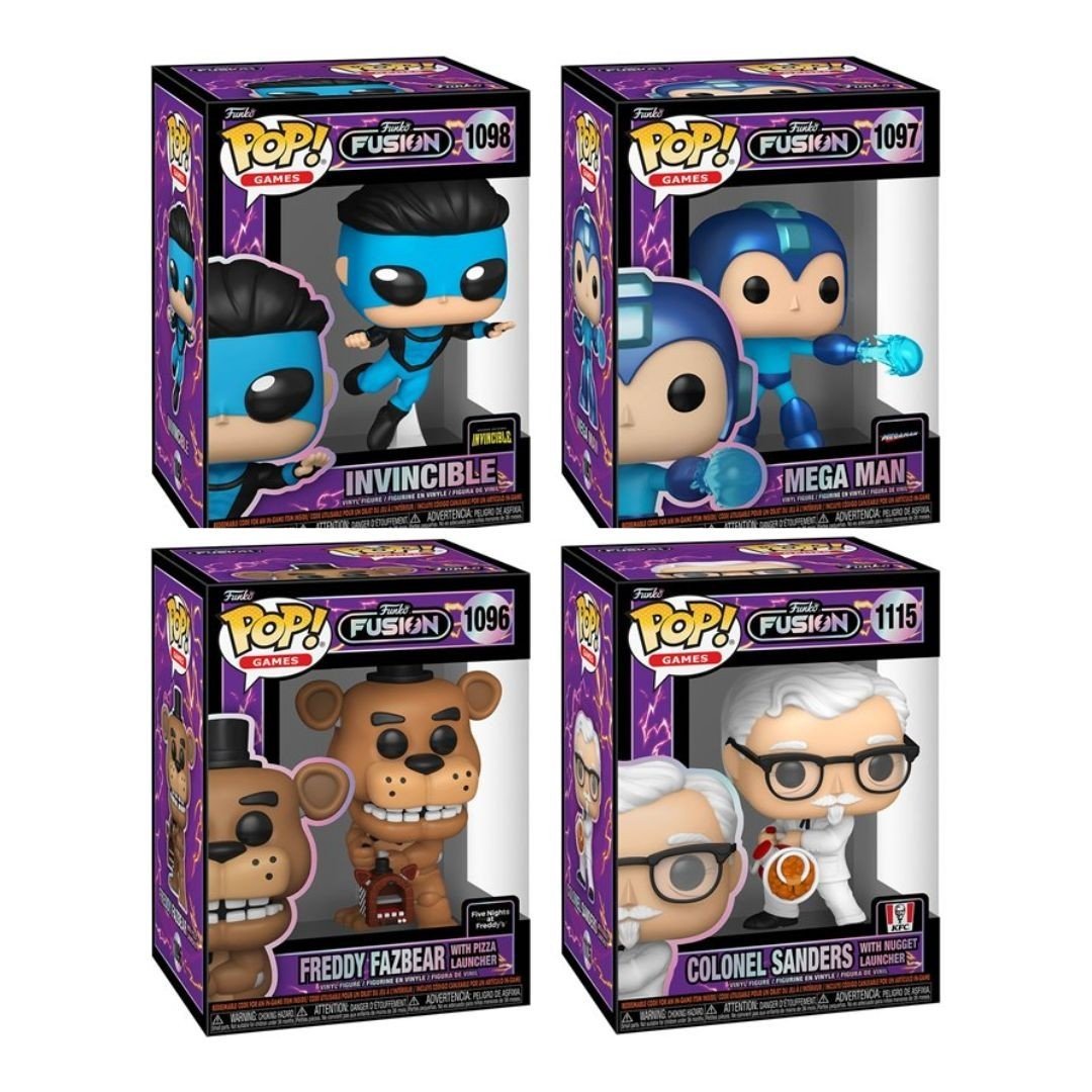 Funko Fusion Wave 3 Funko Pop! Games - Set of 4 (Freddy Fazbear with Pizza Launcher #1096, Mega Man #1097, Colonel Sanders #1115, and Invincible #1098) Collectible Vinyl Figures - Estimated Arrival: Nov. 2025 (PRE-SALE)