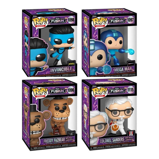 Funko Fusion Wave 3 Funko Pop! Games - Set of 4 (Freddy Fazbear with Pizza Launcher #1096, Mega Man #1097, Colonel Sanders #1115, and Invincible #1098) Collectible Vinyl Figures - Estimated Arrival: Nov. 2025 (PRE-SALE)