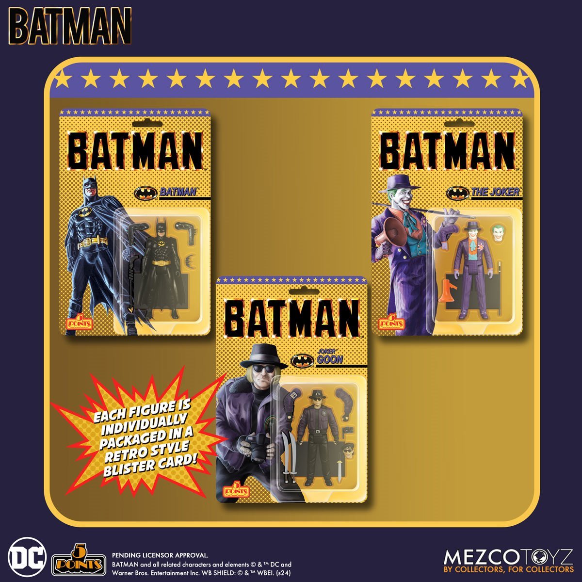 Mezco Batman (1989) - 5 Points Collection Action Figure - 3 Pack (Batman , The Joker, and Joker Goon) (PRE-SALE)