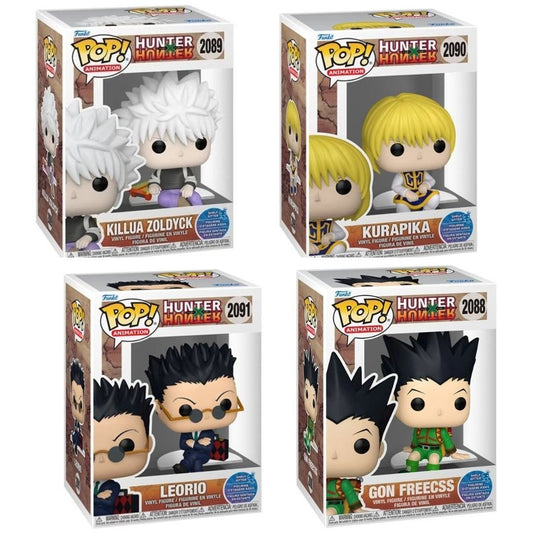 Hunter x Hunter Wave 6 Funko Pop! Animation - Set of 4 (Killua Zoldyck (Sitting) #2089, Gon Freecss (Sitting) #2088, Leorio (Sitting) #2091, and Kurapika (Sitting) #2090)  Collectible Vinyl Figures - Estimated Arrival: Nov. 2025 (PRE-SALE)